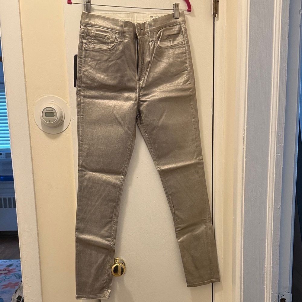 rag & bone Women's Skinny Jeans in Metallic Silver